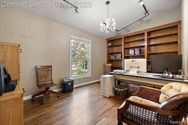 2403 Red Maple Ct, Troy, MI 48098 - office area with track lighting, wood finished floors, and a chandelier