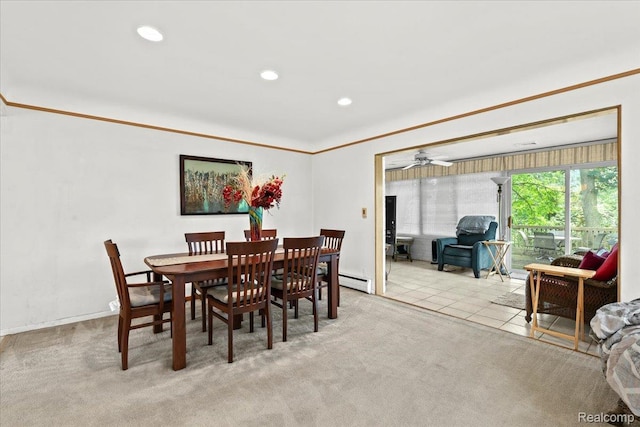 1540 Milford Hills Dr, Milford, MI 48381 - carpeted dining area with recessed lighting, a ceiling fan, and a baseboard heating unit
