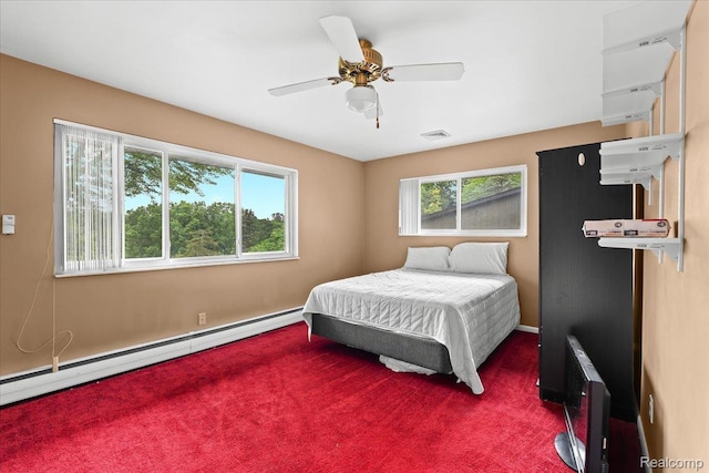 1540 Milford Hills Dr, Milford, MI 48381 - carpeted bedroom with a baseboard radiator and a ceiling fan