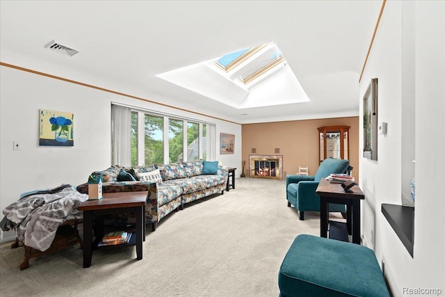 1540 Milford Hills Dr, Milford, MI 48381 - carpeted living area with a skylight
