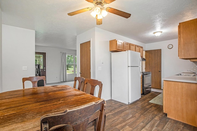 3128 Maurer Rd, Charlotte, MI 48813 - dining room with dark wood-type flooring, ceiling fan, and a textured ceiling