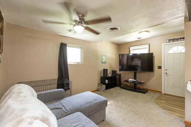 1620 Ontario Rd, Niles, MI 49120 - living room featuring ceiling fan, carpet flooring, and a textured ceiling