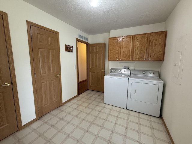7826 Sunset Shores Dr Unit 43, Canadian Lakes, MI 49346 - laundry room featuring cabinet space, independent washer and dryer, light flooring, a textured ceiling, and electric panel