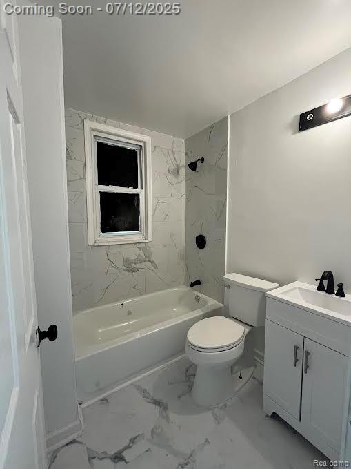 15475 Prest St, Detroit, MI 48227 - full bath featuring vanity, shower / bath combination, and marble look tiles