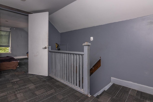 1228 Wells Pl, Kalamazoo, MI 49001 - staircase with carpet flooring and vaulted ceiling