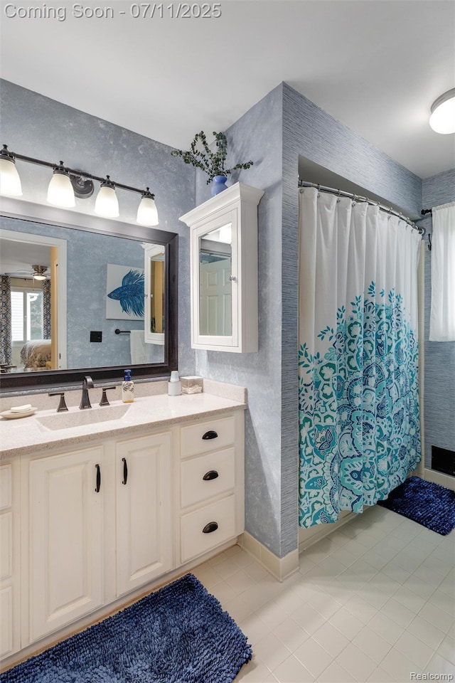 2661 Nottingham, Waterford, MI 48329 - bathroom featuring tile patterned flooring, vanity, and curtained shower
