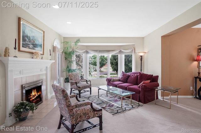 3565 Heron Ridge Dr, Rochester Hills, MI 48309 - living room featuring a tiled fireplace and recessed lighting