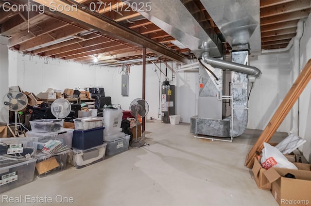 3565 Heron Ridge Dr, Rochester Hills, MI 48309 - unfinished below grade area featuring gas water heater, electric panel, and heating unit