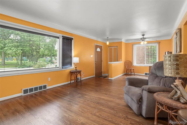 928 N Denwood St, Dearborn, MI 48128 - living room featuring wood finished floors and ceiling fan