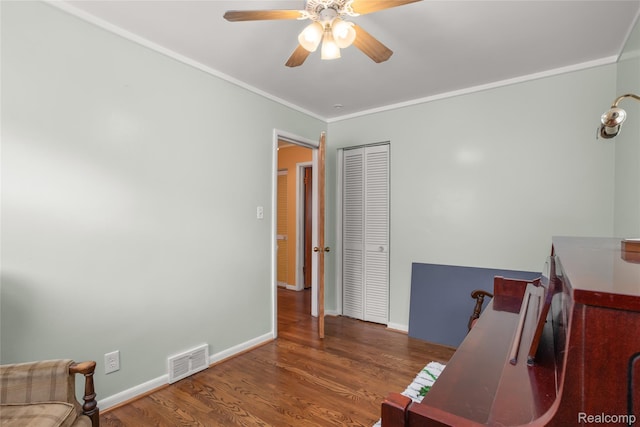 928 N Denwood St, Dearborn, MI 48128 - office space featuring ornamental molding, ceiling fan, and wood finished floors