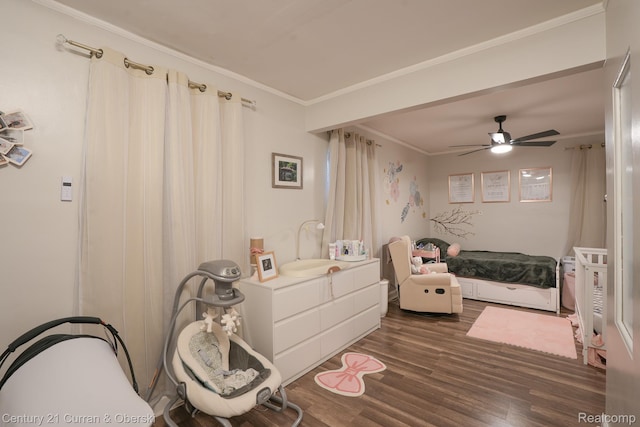5720 Argyle St, Dearborn, MI 48126 - bedroom with wood finished floors, ornamental molding, and ceiling fan