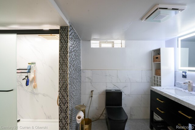 5720 Argyle St, Dearborn, MI 48126 - full bathroom featuring tile walls, vanity, and a walk in shower