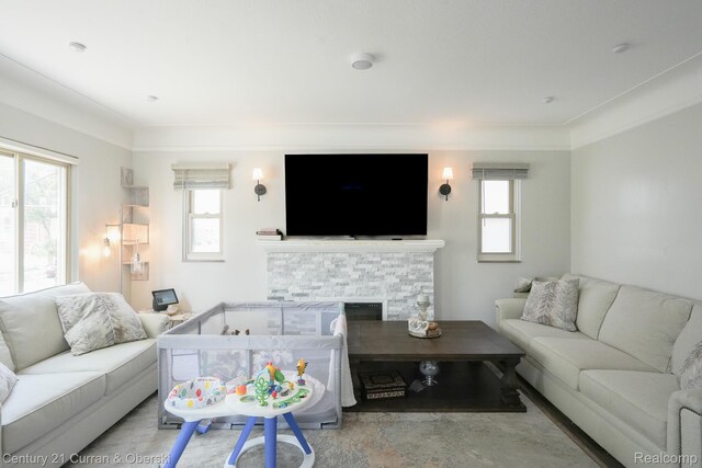 5720 Argyle St, Dearborn, MI 48126 - living area featuring a fireplace and ornamental molding