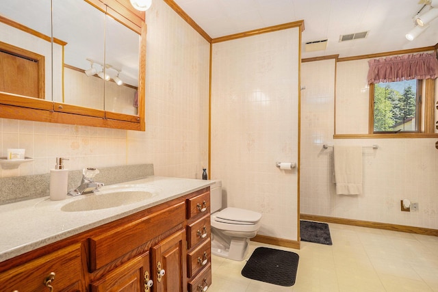 6580 Sunflower Dr SW, Byron Center, MI 49315 - full bath featuring vanity, tile walls, and crown molding