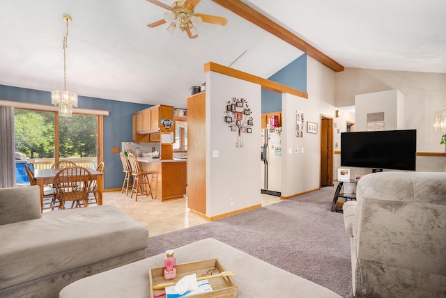 6580 Sunflower Dr SW, Byron Center, MI 49315 - living area featuring a chandelier, ceiling fan, and light colored carpet