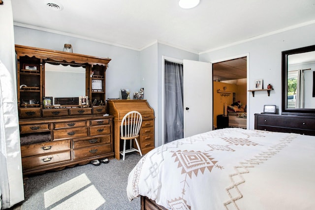 12972 S M 43 Hwy, Delton, MI 49046 - bedroom featuring carpet flooring and crown molding