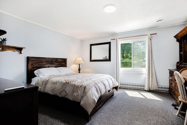 12972 S M 43 Hwy, Delton, MI 49046 - carpeted bedroom with ornamental molding, baseboard heating, and a baseboard heating unit