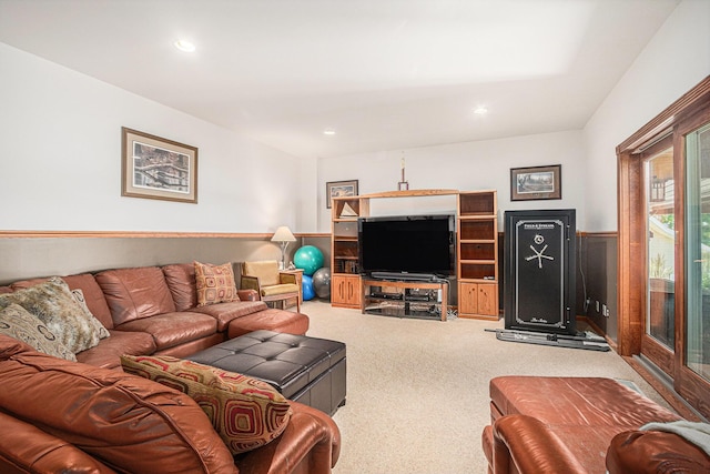 481 Seminole Rd, Norton Shores, MI 49444 - living room featuring carpet flooring, recessed lighting, and wainscoting