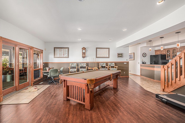 481 Seminole Rd, Norton Shores, MI 49444 - rec room featuring billiards table, wood finished floors, recessed lighting, and wainscoting