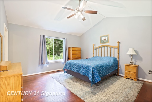 11315 Grand Oaks Dr, Clio, MI 48420 - bedroom featuring wood finished floors, vaulted ceiling, and ceiling fan