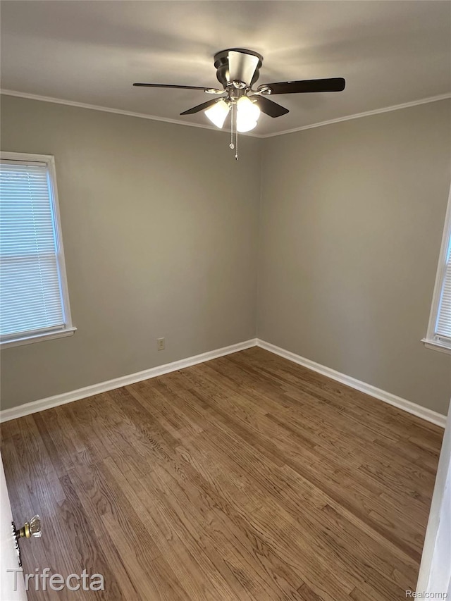 16684 Forest Ave, Harrison Township, MI 48021 - empty room with wood finished floors, crown molding, and a ceiling fan