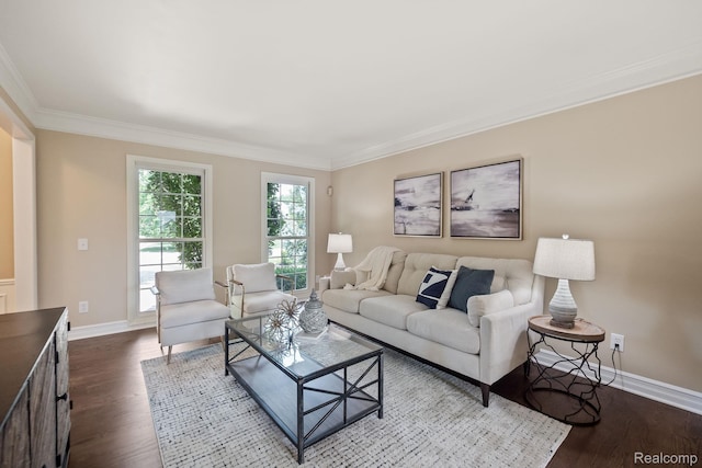 1257 Lake Shore Blvd, Lake Orion, MI 48362 - living room featuring dark wood-style floors and crown molding