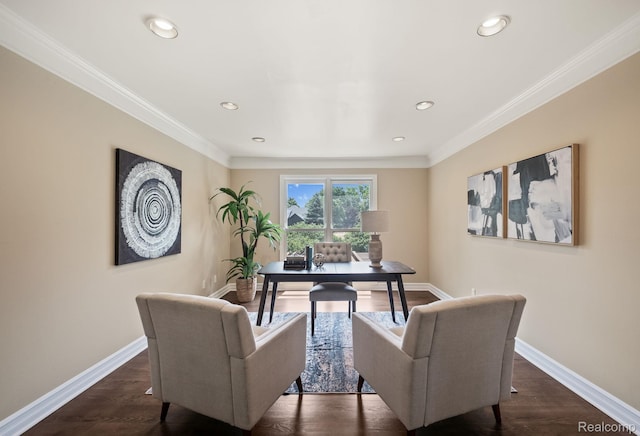1257 Lake Shore Blvd, Lake Orion, MI 48362 - office with crown molding, recessed lighting, and dark wood finished floors