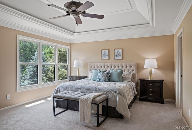 1257 Lake Shore Blvd, Lake Orion, MI 48362 - carpeted bedroom with a tray ceiling, ornamental molding, and ceiling fan