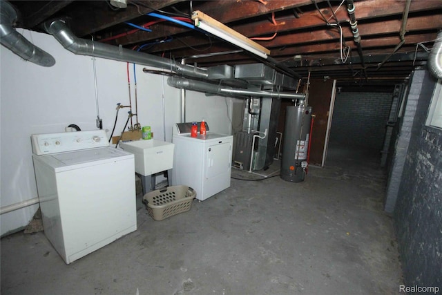 1324-1322 Wayburn St, Grosse Pointe, MI 48230 - unfinished below grade area featuring water heater, heating unit, and washer and dryer