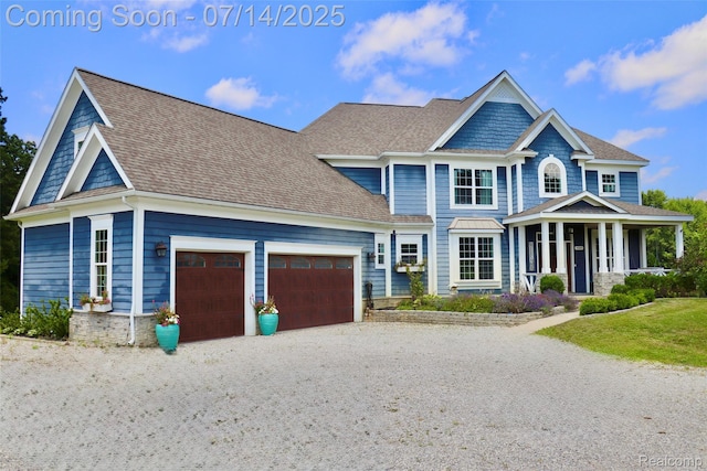 4385 Nelson Scott Dr, Holly, MI 48442 - view of front facade with gravel driveway, an attached garage, and roof with shingles