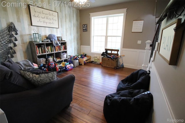 4385 Nelson Scott Dr, Holly, MI 48442 - living room with a wainscoted wall and hardwood / wood-style floors