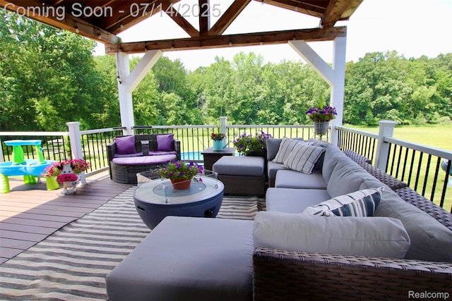 4385 Nelson Scott Dr, Holly, MI 48442 - deck with outdoor lounge area and a gazebo