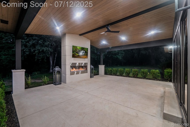3539 Walbri Dr, Bloomfield Hills, MI 48304 - view of patio featuring a warm lit fireplace and a ceiling fan