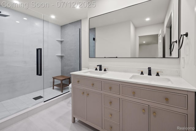 3539 Walbri Dr, Bloomfield Hills, MI 48304 - full bathroom featuring double vanity, a stall shower, and recessed lighting