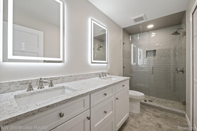 3410 Adams Shore Dr, Waterford, MI 48329 - bathroom featuring a stall shower and double vanity