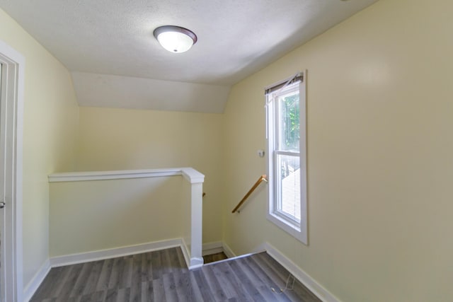 637 Prospect Ave NE, Grand Rapids, MI 49503 - stairway with wood finished floors, lofted ceiling, and a textured ceiling