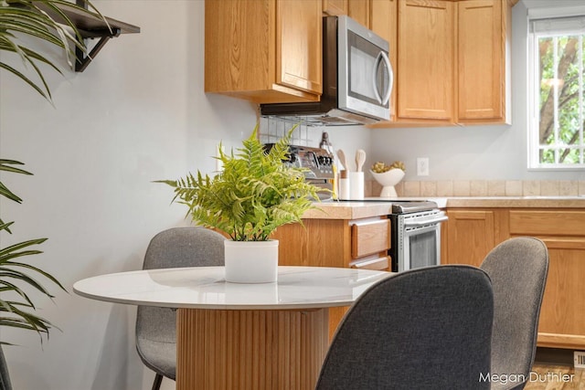 2948 Stoney Creek Ct, Hudsonville, MI 49426 - kitchen with appliances with stainless steel finishes, light countertops, and a kitchen bar