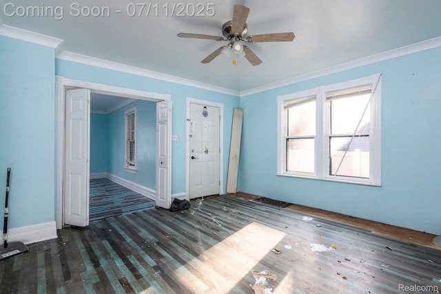 77 Hubbard St, Mount Clemens, MI 48043 - empty room featuring wood finished floors, ceiling fan, and ornamental molding