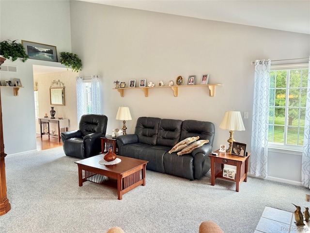 6426 Club Ct W, Grand Blanc, MI 48439 - living room featuring carpet and high vaulted ceiling