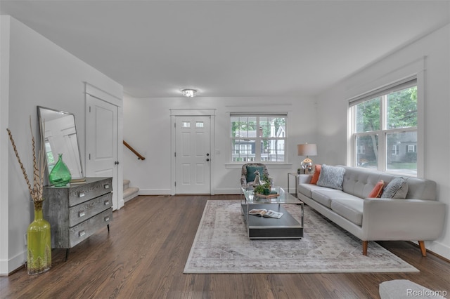715 Gardenia Ave, Royal Oak, MI 48067 - living area with plenty of natural light, stairway, and dark wood-type flooring