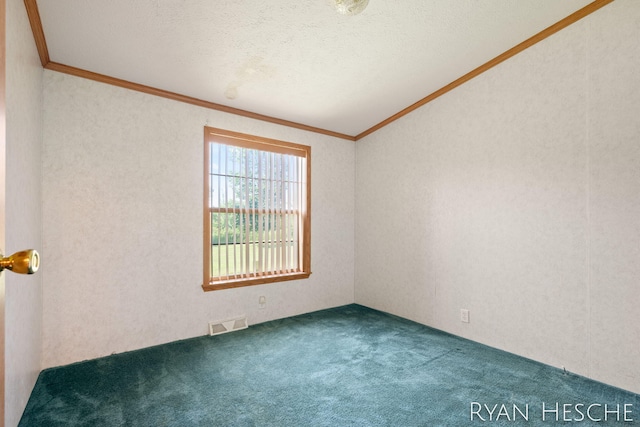 5886 W Clarksville Rd, Lake Odessa, MI 48849 - spare room featuring ornamental molding, carpet flooring, lofted ceiling, and a textured ceiling