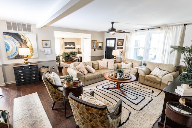 22515 E 10 Mile Rd, Saint Clair Shores, MI 48080 - living room with a ceiling fan and dark wood finished floors