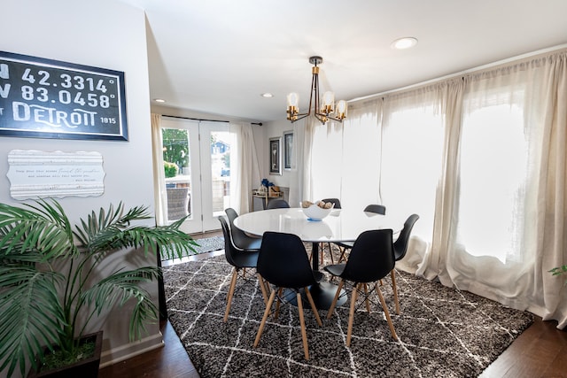 22515 E 10 Mile Rd, Saint Clair Shores, MI 48080 - dining area with a chandelier, dark wood-style floors, and recessed lighting