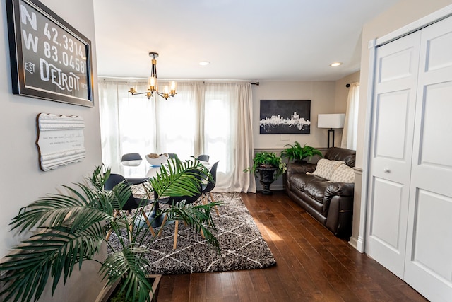 22515 E 10 Mile Rd, Saint Clair Shores, MI 48080 - living room featuring a chandelier, dark wood finished floors, and recessed lighting