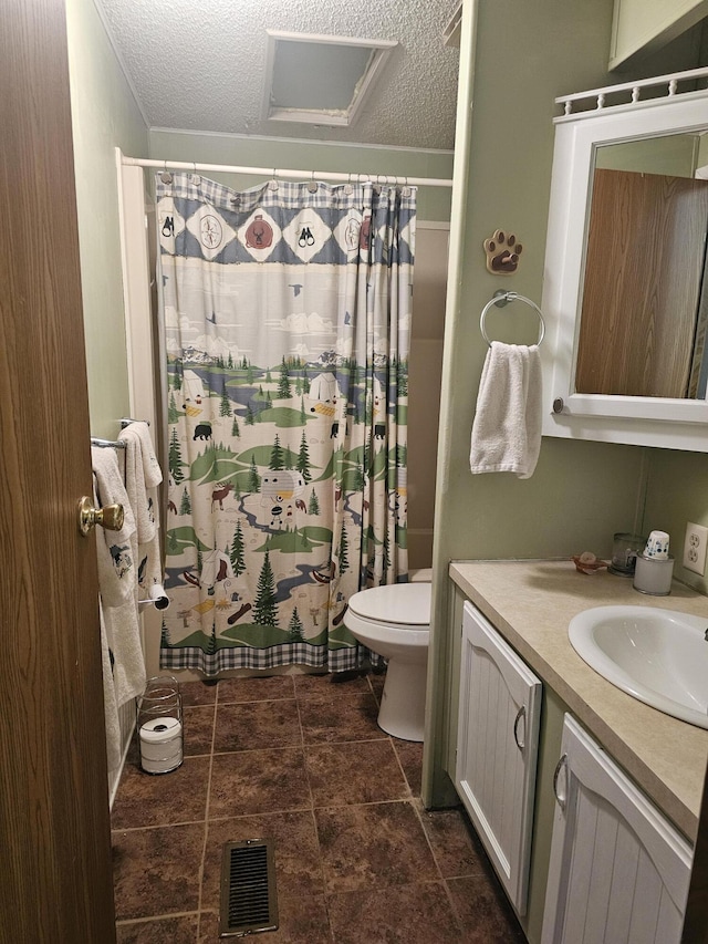 22460 Klines Resort Lot 117, Three Rivers, MI 49093 - bathroom featuring vanity, a textured ceiling, and a shower with curtain