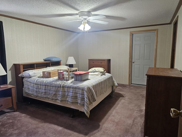22460 Klines Resort Lot 117, Three Rivers, MI 49093 - bedroom featuring ornamental molding, carpet floors, a textured ceiling, and ceiling fan