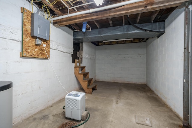22100 N Uldriks Dr, Battle Creek, MI 49017 - unfinished below grade area with concrete block wall, electric panel, and stairs