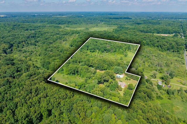 22100 N Uldriks Dr, Battle Creek, MI 49017 - aerial view of property and surrounding area featuring a forest and property parcel outlined