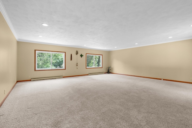 22100 N Uldriks Dr, Battle Creek, MI 49017 - carpeted empty room featuring a baseboard heating unit, crown molding, and recessed lighting
