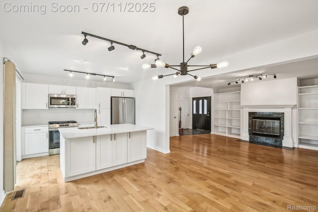 10746 Winthrop, Pinckney, MI 48169 - kitchen with appliances with stainless steel finishes, track lighting, white cabinets, light wood-type flooring, and open floor plan
